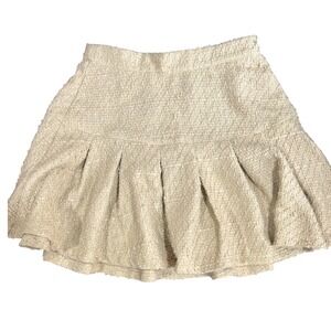 Kendall + Kylie Small Beige Tweed Pleated Mini Skirt Drop Waist Boucle Cream
